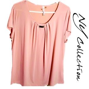 Macy’s NY Collection Pink Pleated Front Short Sleeve Blouse With Accent Size XL